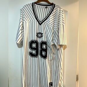 Black and White Striped V-Neck Jersey